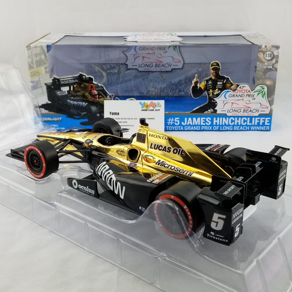 GreenLight 1:18 2017 Indycar Series #5 James Hinchcliffe / Schmidt Peterson Motorsports, Arrow 2017 Toyota Grand Prix of Long Beach Winner 11017