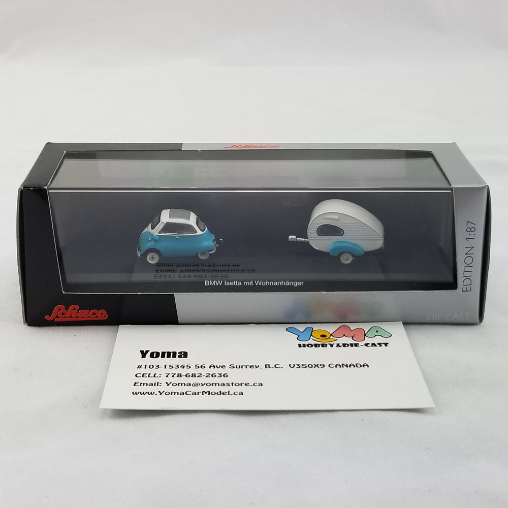 Schuco 1:87 BMW Isetta Export with Home Trailer Caravan H0 452610300