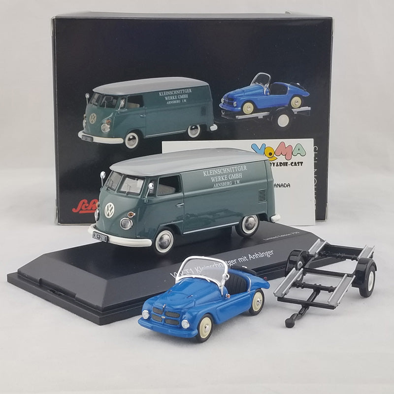 Schuco 1:43 Volkswagen T1c box van Kleinschnittger with trailer and Kleinschnittger F125 450374100