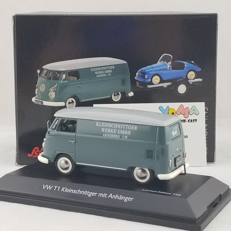 Schuco 1:43 Volkswagen T1c box van Kleinschnittger with trailer and Kleinschnittger F125 450374100