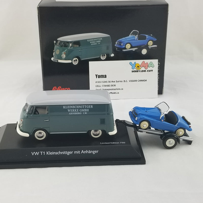 Schuco 1:43 Volkswagen T1c box van Kleinschnittger with trailer and Kleinschnittger F125 450374100