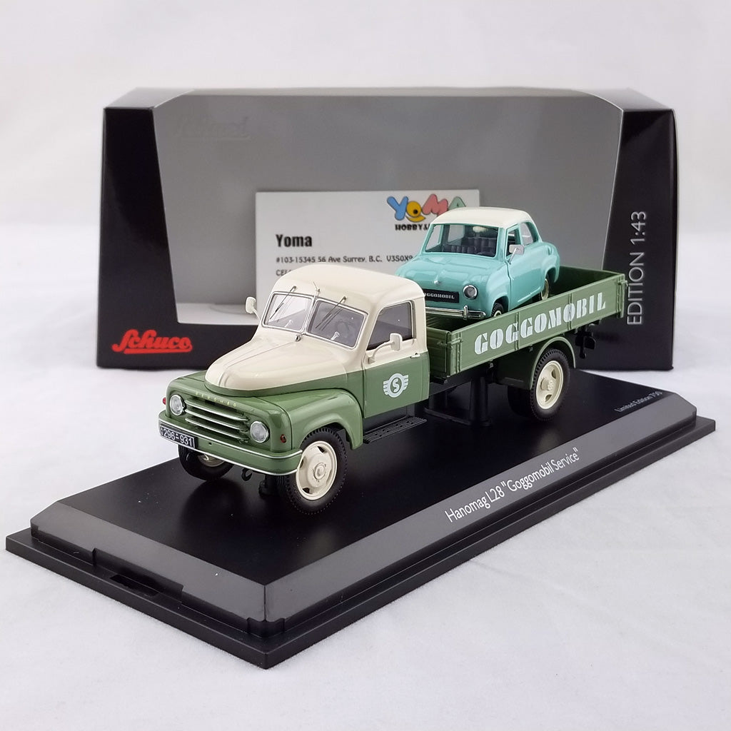 Schuco 1:43 Hanomag L28 Pritsche mit Goggomobil Goggomobil-Service 450293800