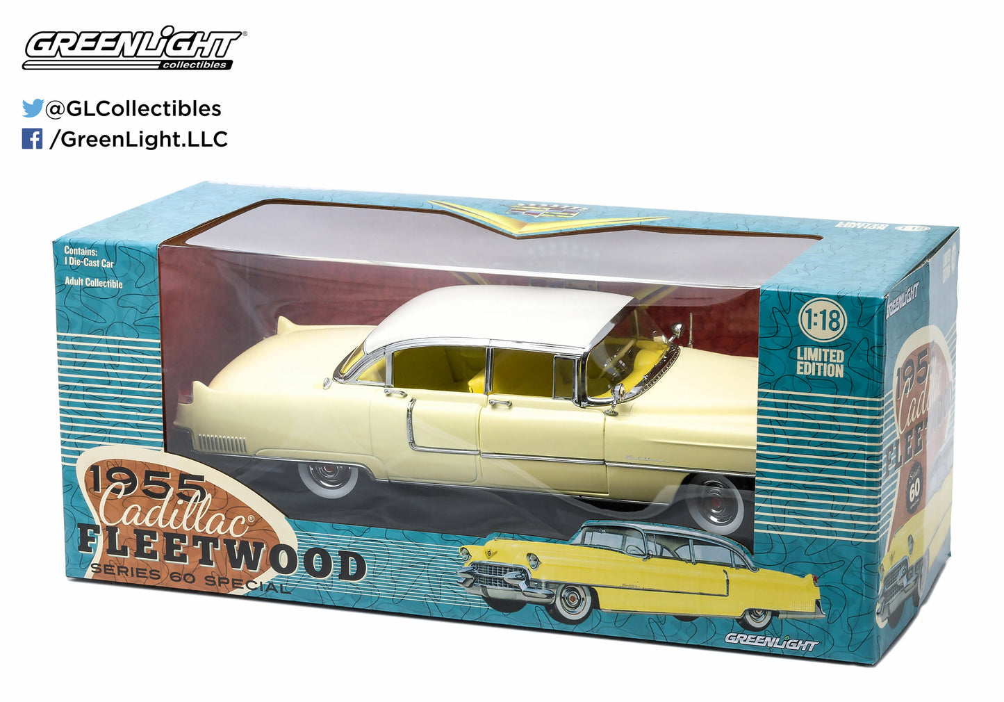 GreenLight 1:18 1955 Cadillac Fleetwood Series 60 Yellow 12937