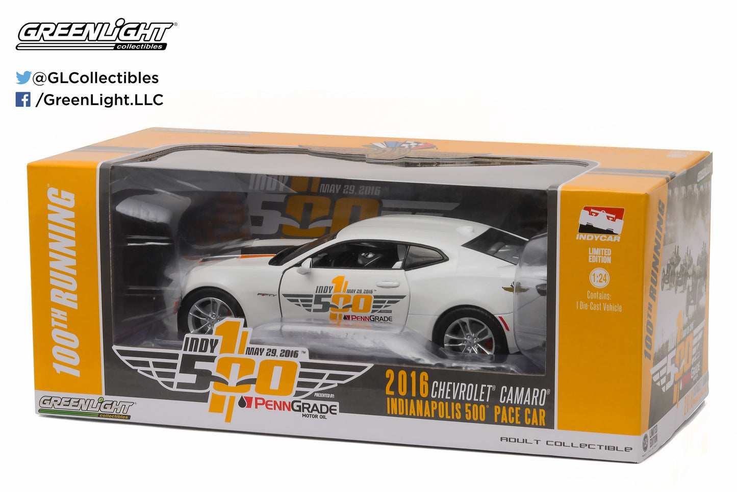GreenLight 1:24 2016 Indianapolis 500 Pace Car - 2017 Chevrolet Camaro SS - 50th Anniversary Edition (New Tooling) 18223