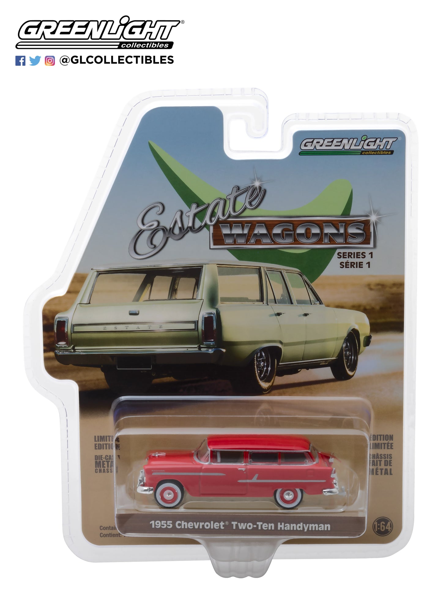 GreenLight 1/64 Estate Wagons Series 1 - 1955 Chevrolet Two-Ten Handyman - Gypsy Red 29910-B