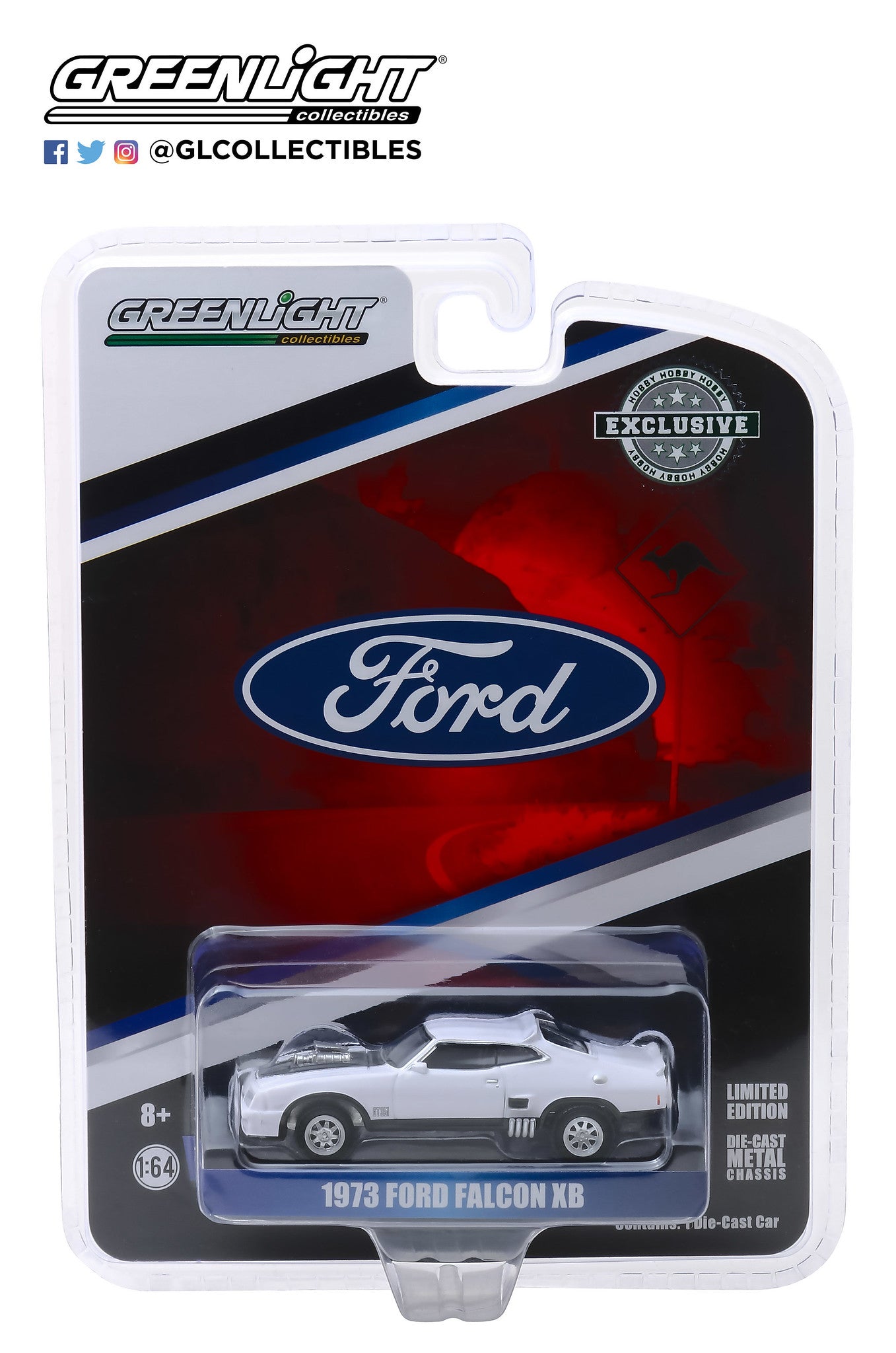 GreenLight 1:64 1973 Ford Falcon XB Custom - Polar White with Black Stripes 30042