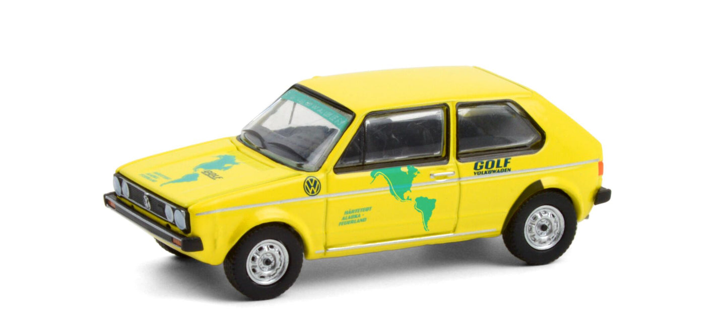 GreenLight 1:64 1974 Volkswagen Golf Mk1 - Hartetest Alaska-Feuerland Alaska, USA to Tierra del Fuego, Argentina Car #1 30238