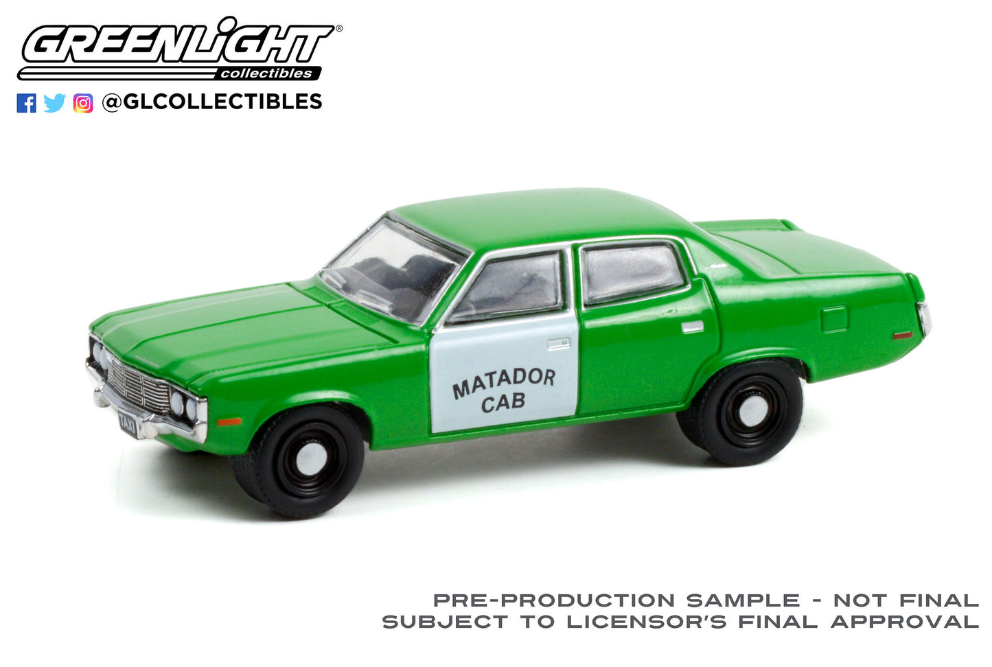 GreenLight 1:64 1973 AMC Matador - Matador Cab Fare-Master Green and White 30246