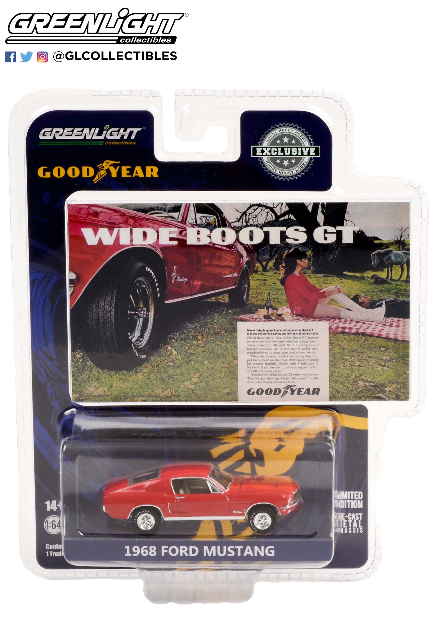 GreenLight 1:64 Goodyear Vintage Ad Cars - 1968 Ford Mustang - Wide Boots Wide Boots GT 30247