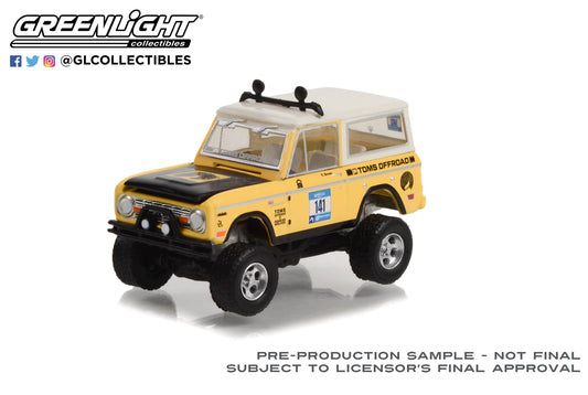 GreenLight 1:64 1969 Ford Bronco #141 Rebelle Rally - Toms Offroad, Roaming Wolves 30389