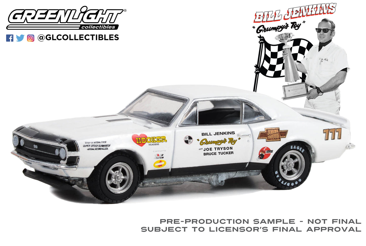 GreenLight 1:64 1967 Chevrolet Camaro - Bill Jenkins Grumpy s Toy #777 Hooker Headers 30418