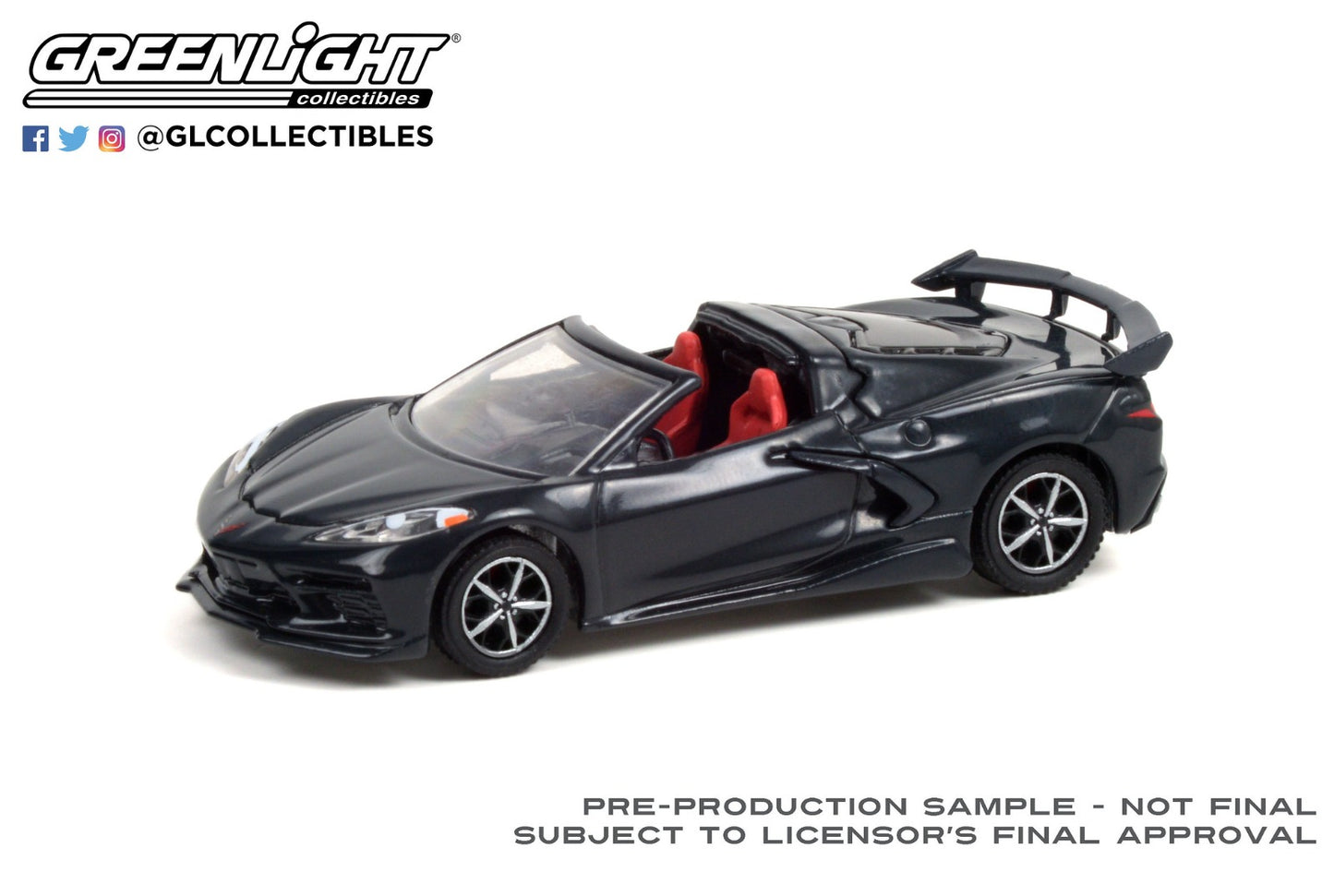 GreenLight 1:64 Barrett-Jackson ‘Scottsdale Edition’ Series 7 - 2020 Chevrolet Corvette C8 Stingray (Lot #3002) - Shadow Gray Metallic with Adrenaline Red Interior 37230-F