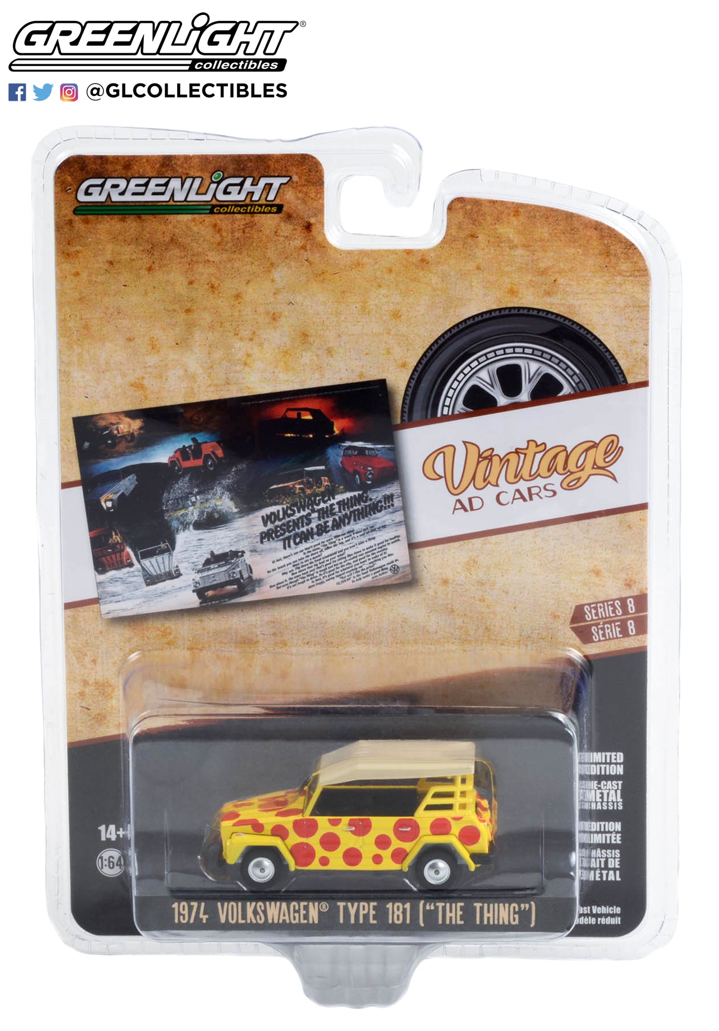 GreenLight 1:64 Vintage Ad Cars Series 8 - 1974 Volkswagen Thing (Type 181) “Volkswagen Presents The Thing. It Can Be Anything!!!” 39110-C