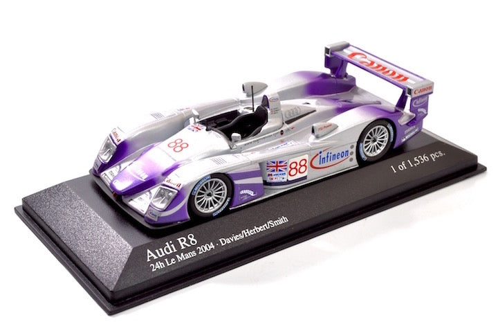 Minichamps 1:43 Audi R8 Davies/Herbert/Smith Audi Sport UK Team Veloqx #88 24H Le Mans 2004 400041388