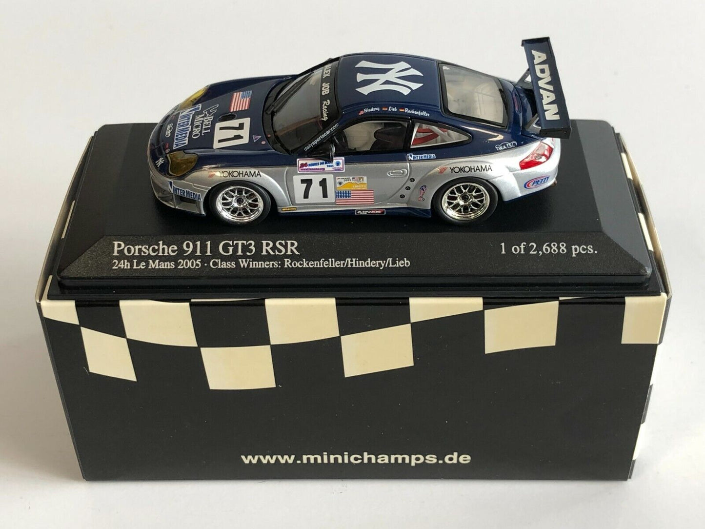 Minichamps 1:43 Porsche 911 GT3 RSR Hindery/Rockenfelle/Lieb Class winner Alex Job Racing #71 Le Mans 2005 400056471