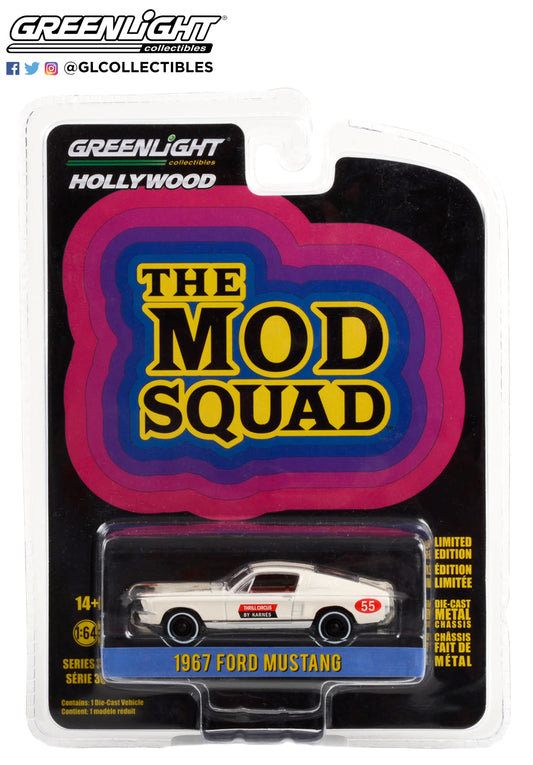 GreenLight 1:64 Hollywood Series 36 - The Mod Squad (1968-73 TV Series) - 1967 Ford Mustang Fastback #55 - Thrill Circus By Karnes Solid Pack 44960-A