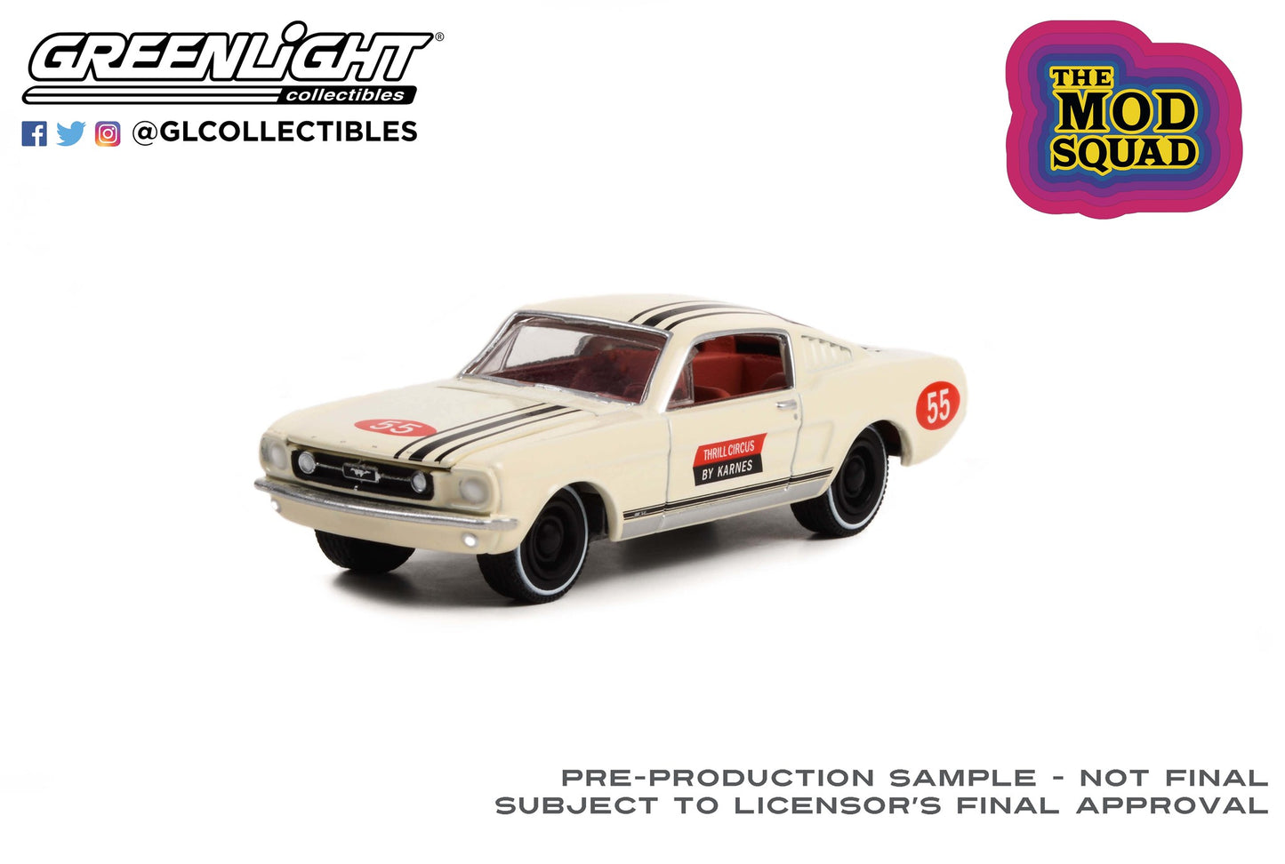 GreenLight 1:64 Hollywood Series 36 - The Mod Squad (1968-73 TV Series) - 1967 Ford Mustang Fastback #55 - Thrill Circus By Karnes Solid Pack 44960-A