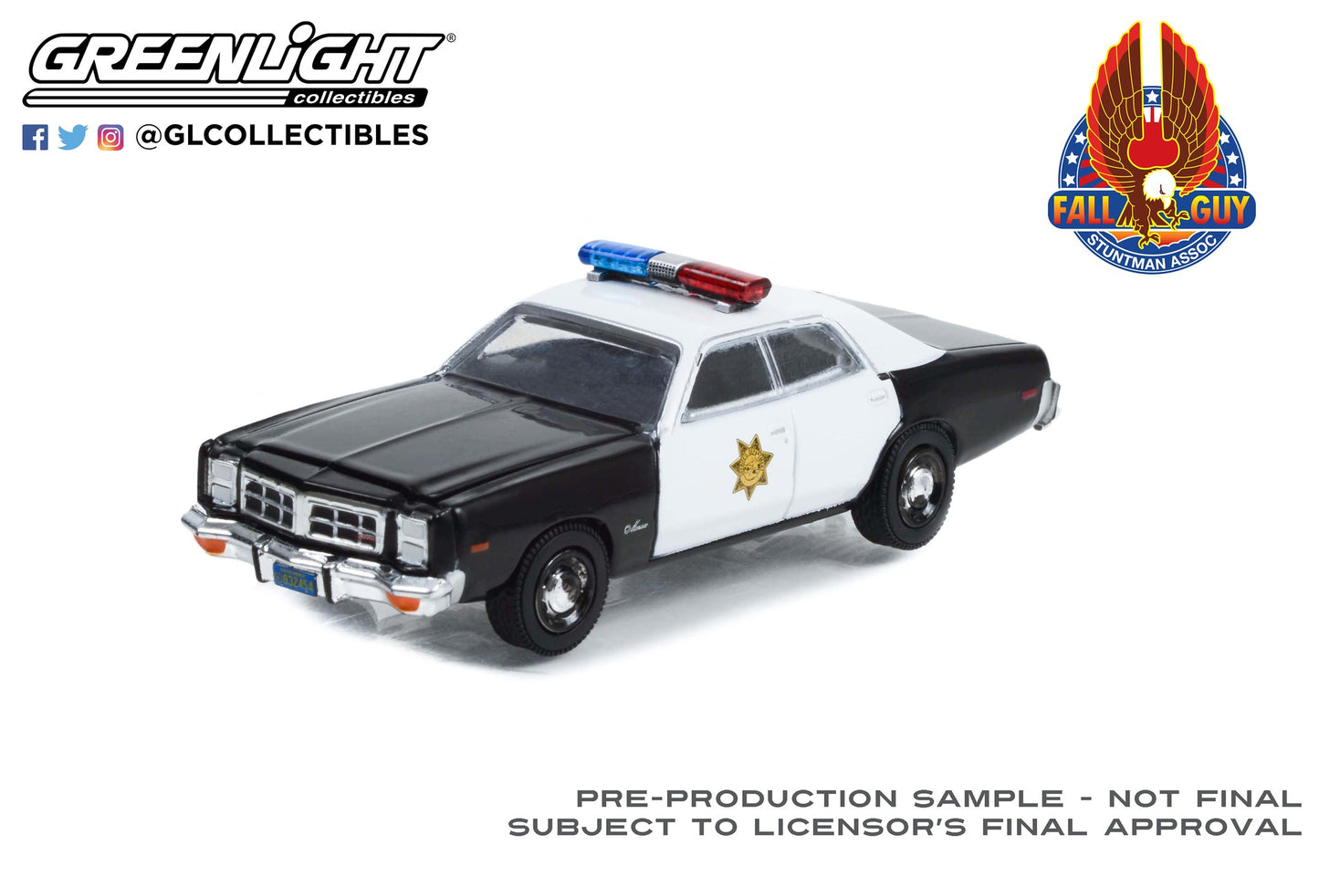 GreenLight 1:64 Hollywood Special Edition - Fall Guy Stuntman Association - 1977 Dodge Monaco - County Sheriff’s Department Solid Pack 44965-D