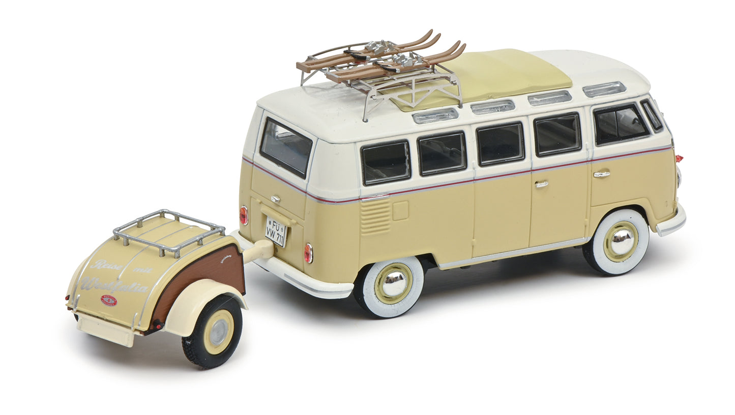 Schuco 1:43 Volkswagen T1b Samba with Westfalia trailer Winter sport 450254600