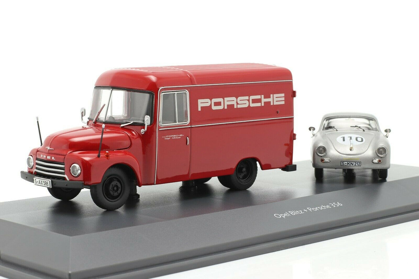 Schuco 1:43 Opel Blitz 1.75t Porsche Renndienst Porsche 356 #110 2-Car Set 450309200