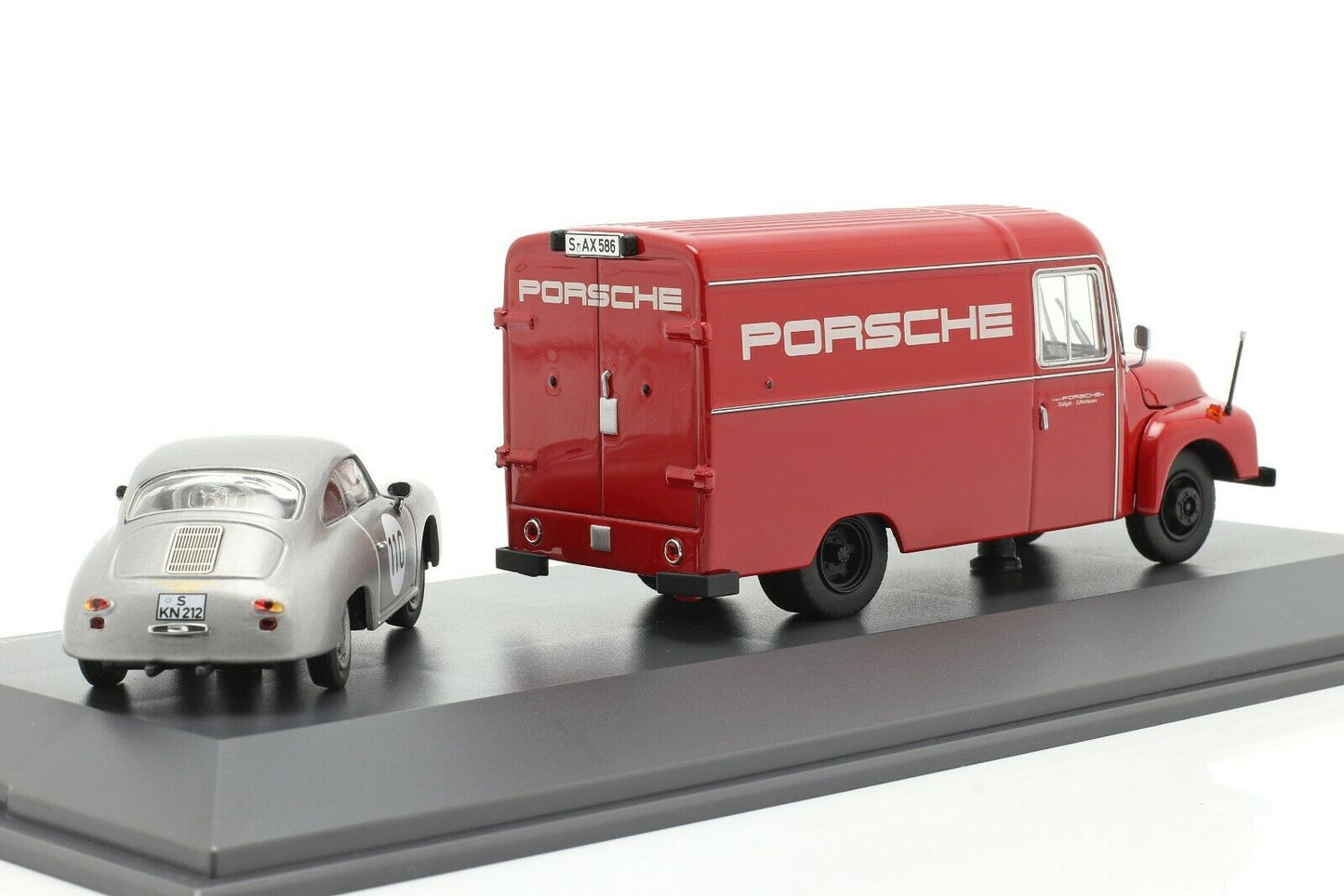 Schuco 1:43 Opel Blitz 1.75t Porsche Renndienst Porsche 356 #110 2-Car Set 450309200