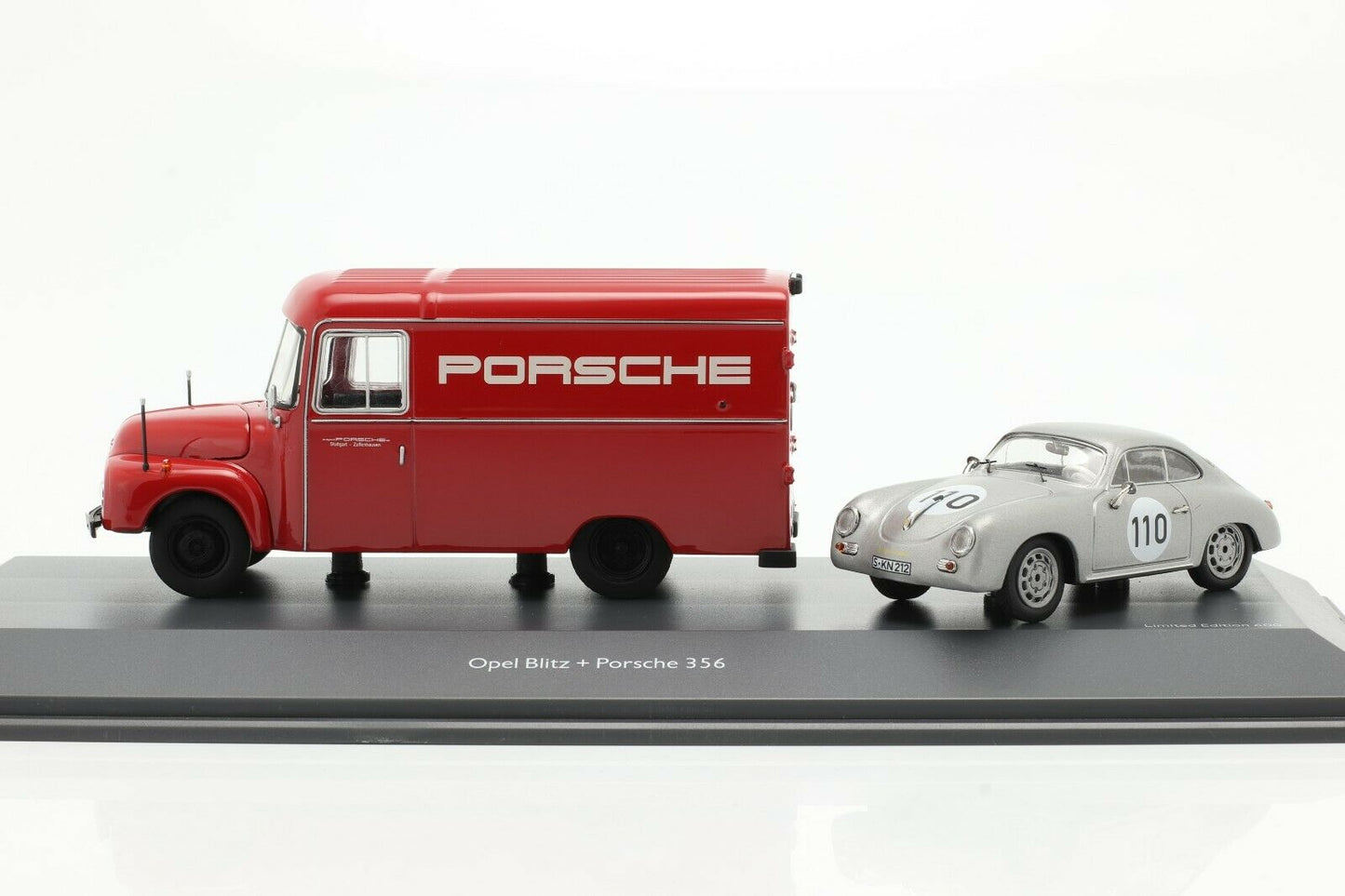 Schuco 1:43 Opel Blitz 1.75t Porsche Renndienst Porsche 356 #110 2-Car Set 450309200