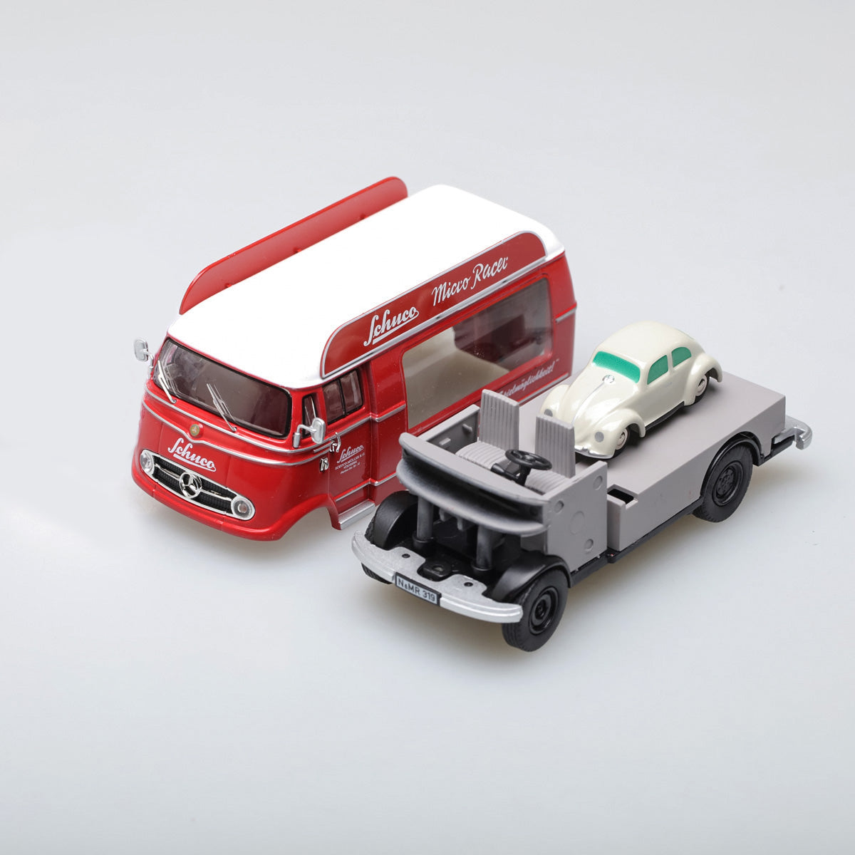 Schuco 1:43 Mercedes Benz L319 promotion car Schuco Micro Racer with Piccolo Volkswagen Beetle 450335400