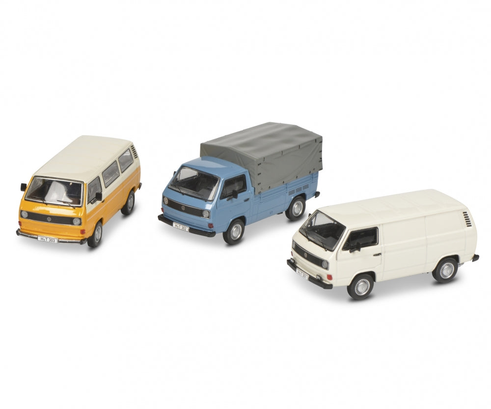 Schuco 1:43 Volkswagen T3 pick-up and box van 3 cars set 40 Years of VW T3 450368600