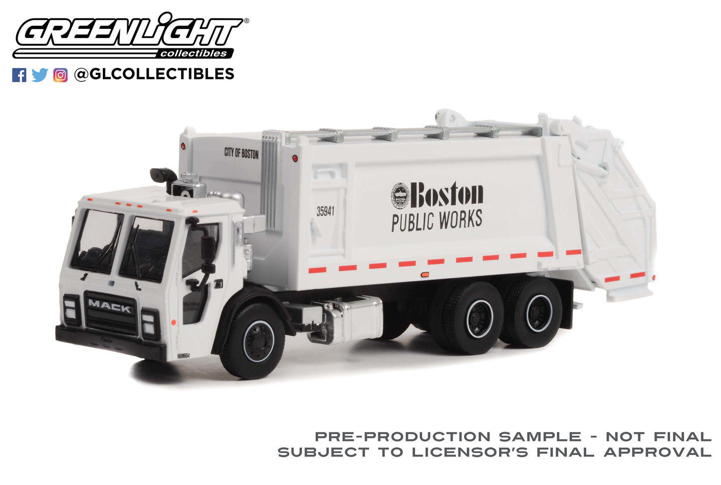 GreenLight 1:64 S.D. Trucks Series 16 - 2020 Mack LR Rear Loader Refuse Truck - Boston Public Works, Boston, Massachusetts 45160-C