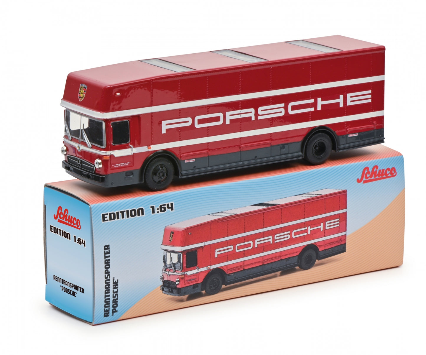 Schuco 1:64 Mercedes-Benz O317 Race Car Transporter Team Porsche motorsport 452026100