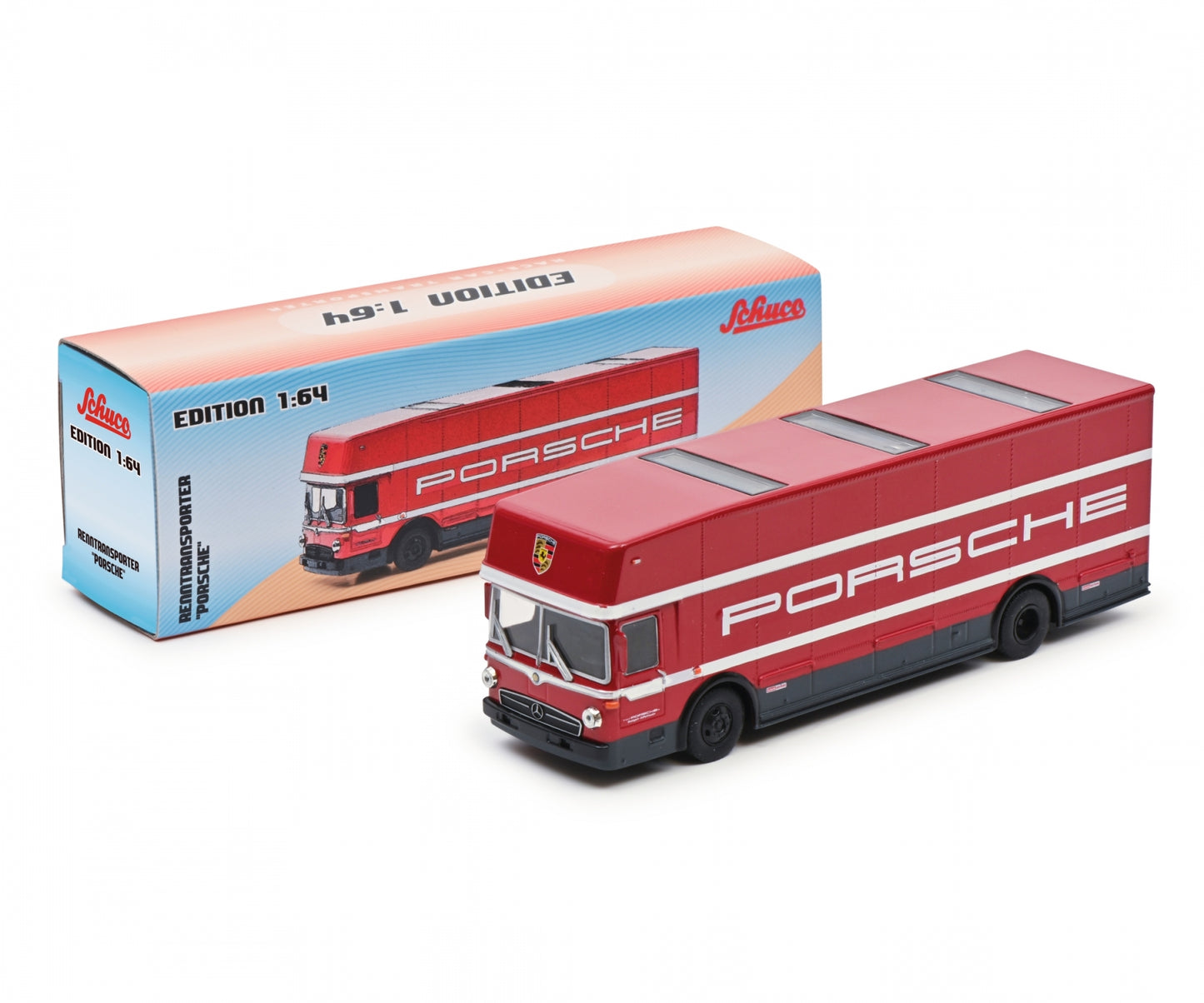 Schuco 1:64 Mercedes-Benz O317 Race Car Transporter Team Porsche motorsport 452026100