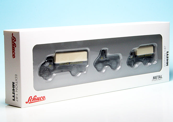 Schuco 1:87 MHI 3er-Set Deutsche Bundesbahn Mercedes-Benz L322 Unimog 406 Hanomag Kurier 452646200