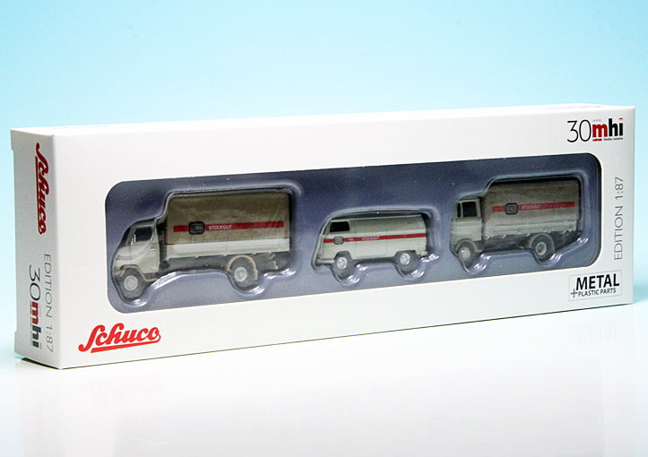 Schuco 1:87 MHI Deutsche Bundesbahn Stuckgut 3 cars Set - Mercedes Benz LP608 - Hanomag F55 - Volkswagen T2 452655300