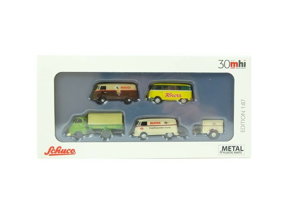 Schuco 1:87 MHI 3-Car Set STARKE MARKEN Volkswagen T1 + Hanomag Kurier 452655400