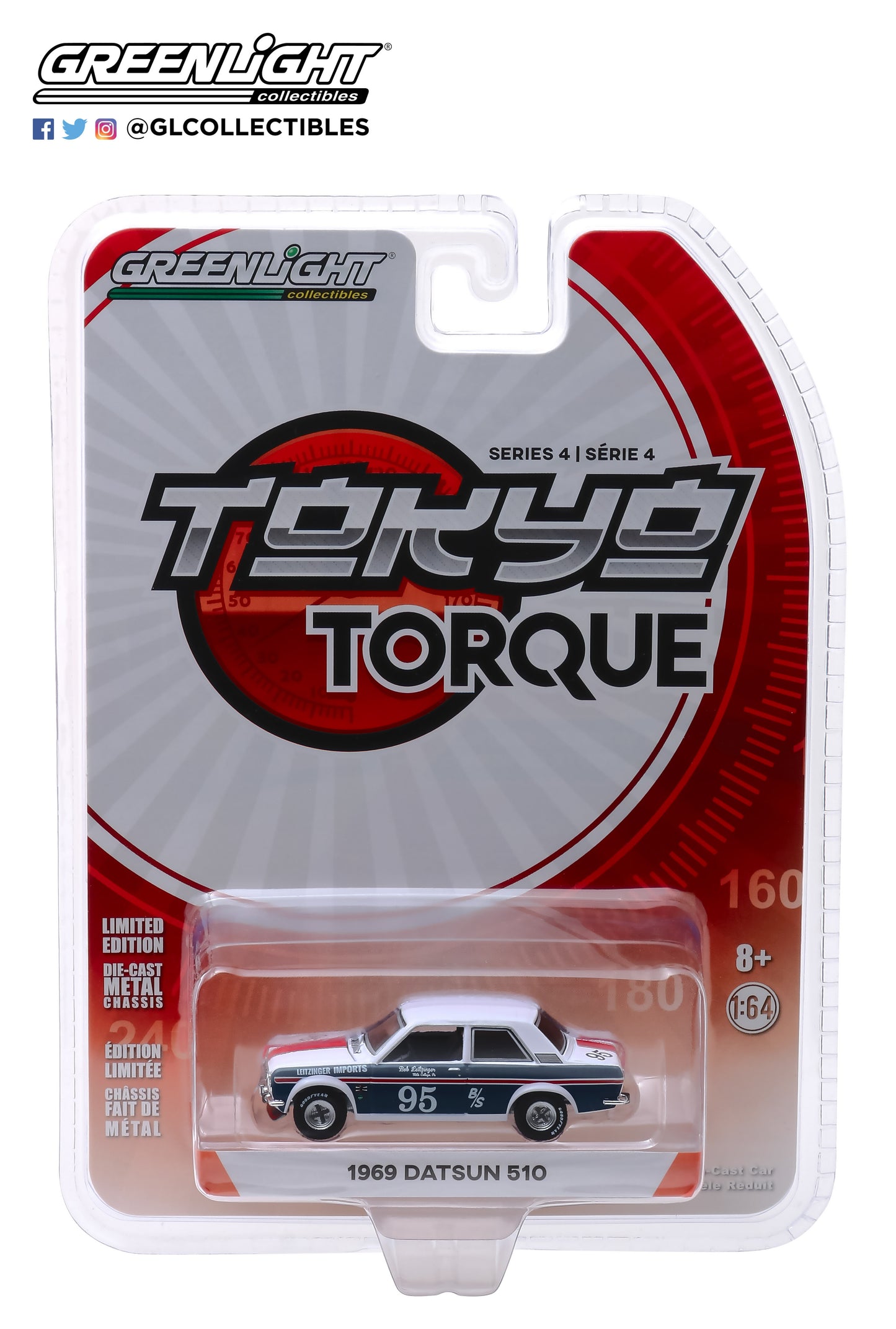 GreenLight 1/64 Tokyo Torque Series 4 - 1969 Datsun 510 #95 Bob Leitzinger 47020-A