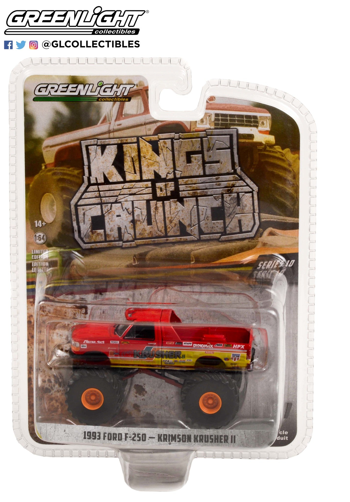 GreenLight 1:64 Kings of Crunch Series 10 - Krimson Krusher II - 1993 Ford F-250 Monster Truck 49100-F