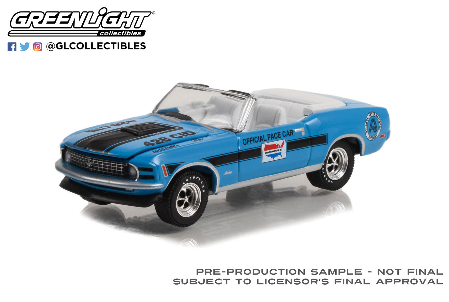 GreenLight 1:64 1970 Ford Mustang Mach 1 428 Cobra Jet Convertible - Atlanta International Raceway Official Pace Car (Hobby Exclusive) 30363