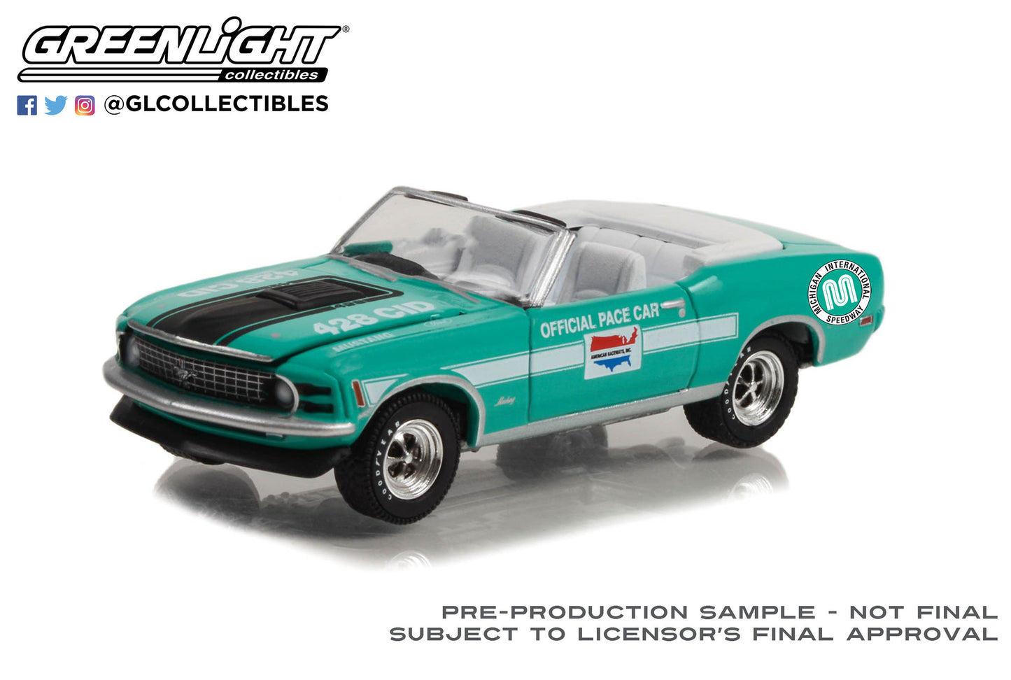 GreenLight 1:64 1970 Ford Mustang Mach 1 428 Cobra Jet Convertible - Michigan International Speedway Official Pace Car (Hobby Exclusive) 30364