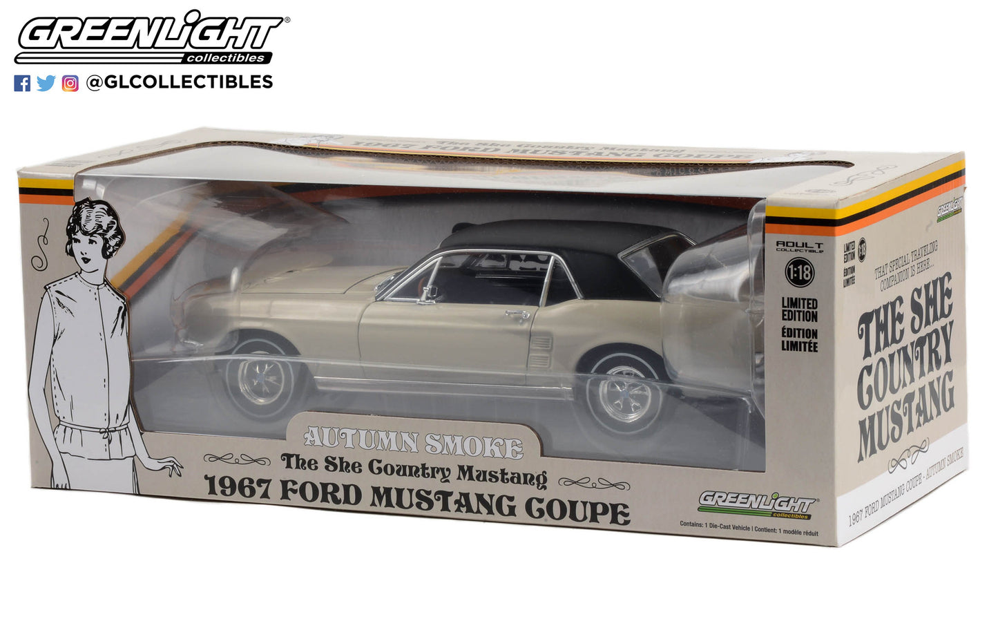 GreenLight 1:18 1967 Ford Mustang Coupe She Country Special - Bill Goodro Ford, Denver, Colorado - Autumn Smoke 13641