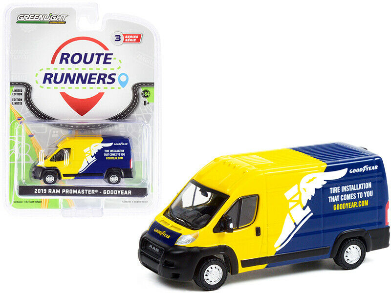 GreenLight 1:64 Route Runners Series 3 - 2019 Dodge Ram ProMaster 2500 Cargo High Roof - Goodyear Tire Installation That Comes To You 53030-E