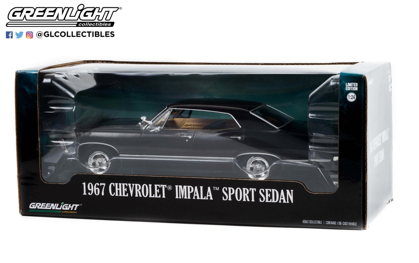 GreenLight 1:24 1967 Chevrolet Impala Sport Sedan - Tuxedo Black 84035