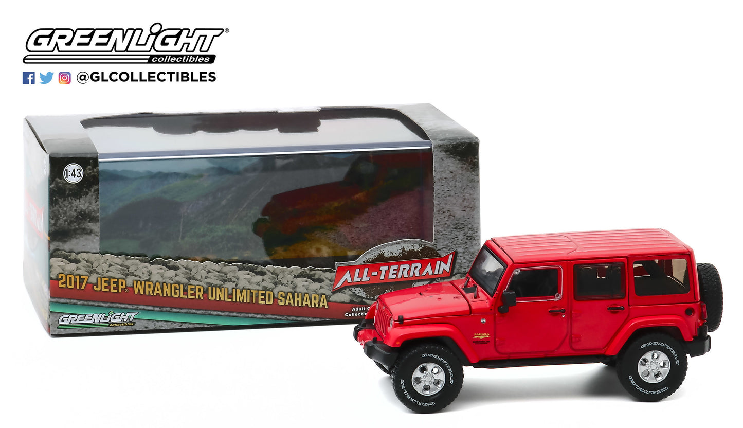 GreenLight 1:43 2017 Jeep Wrangler Unlimited Sahara - Firecracker Red Clearcoat 86177