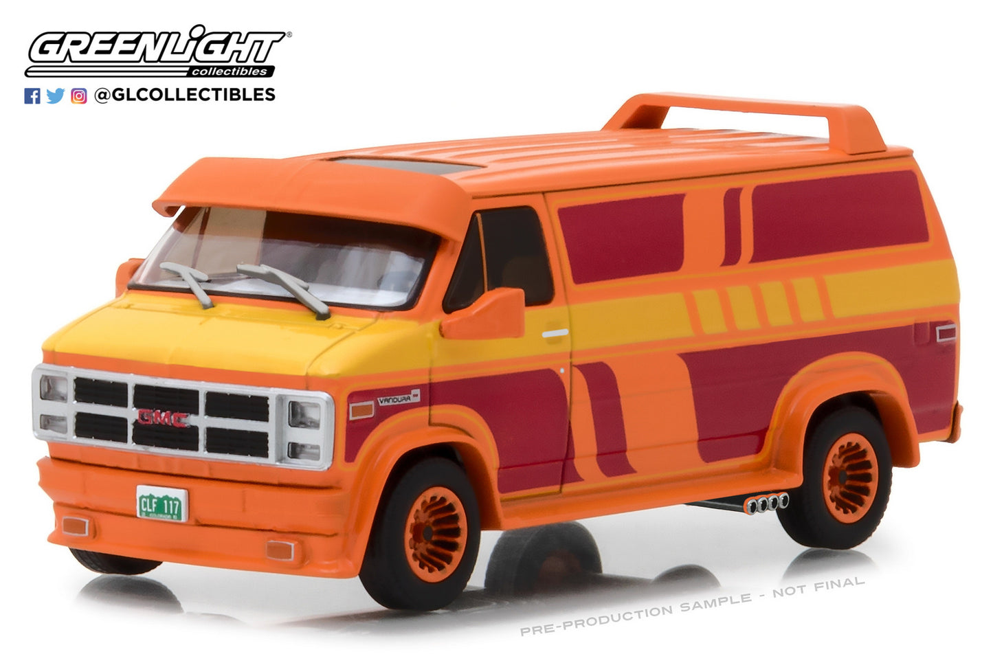 GreenLight 1:43 1983 GMC Vandura Custom - Orange with Custom Graphics 86327