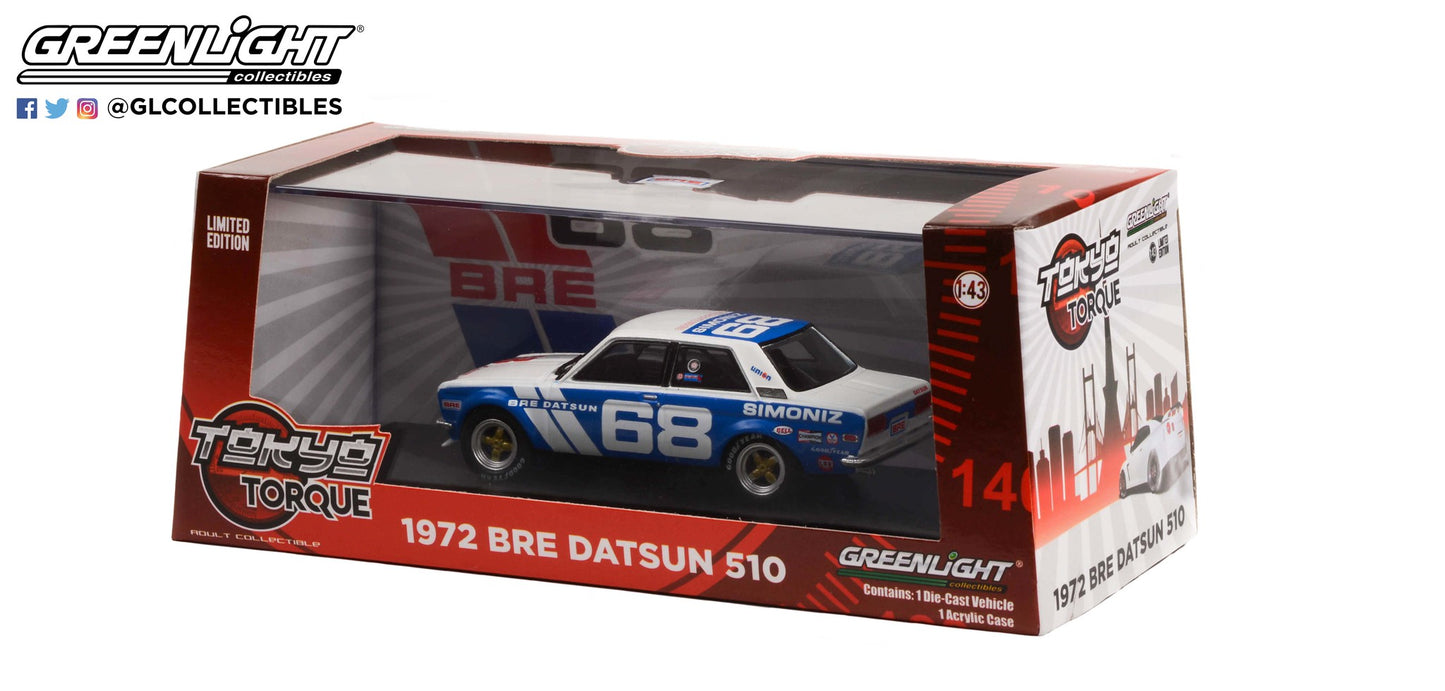 GreenLight 1:43 Tokyo Torque - 1972 Datsun 510 - #68 Brock Racing Enterprises (BRE) Guest Car - Peter Gregg 86346