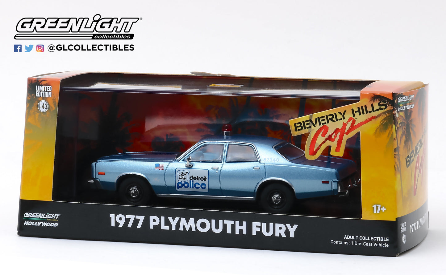 GreenLight 1:43 Beverly Hills Cop (1984) - 1977 Plymouth Fury Detroit Police 86565