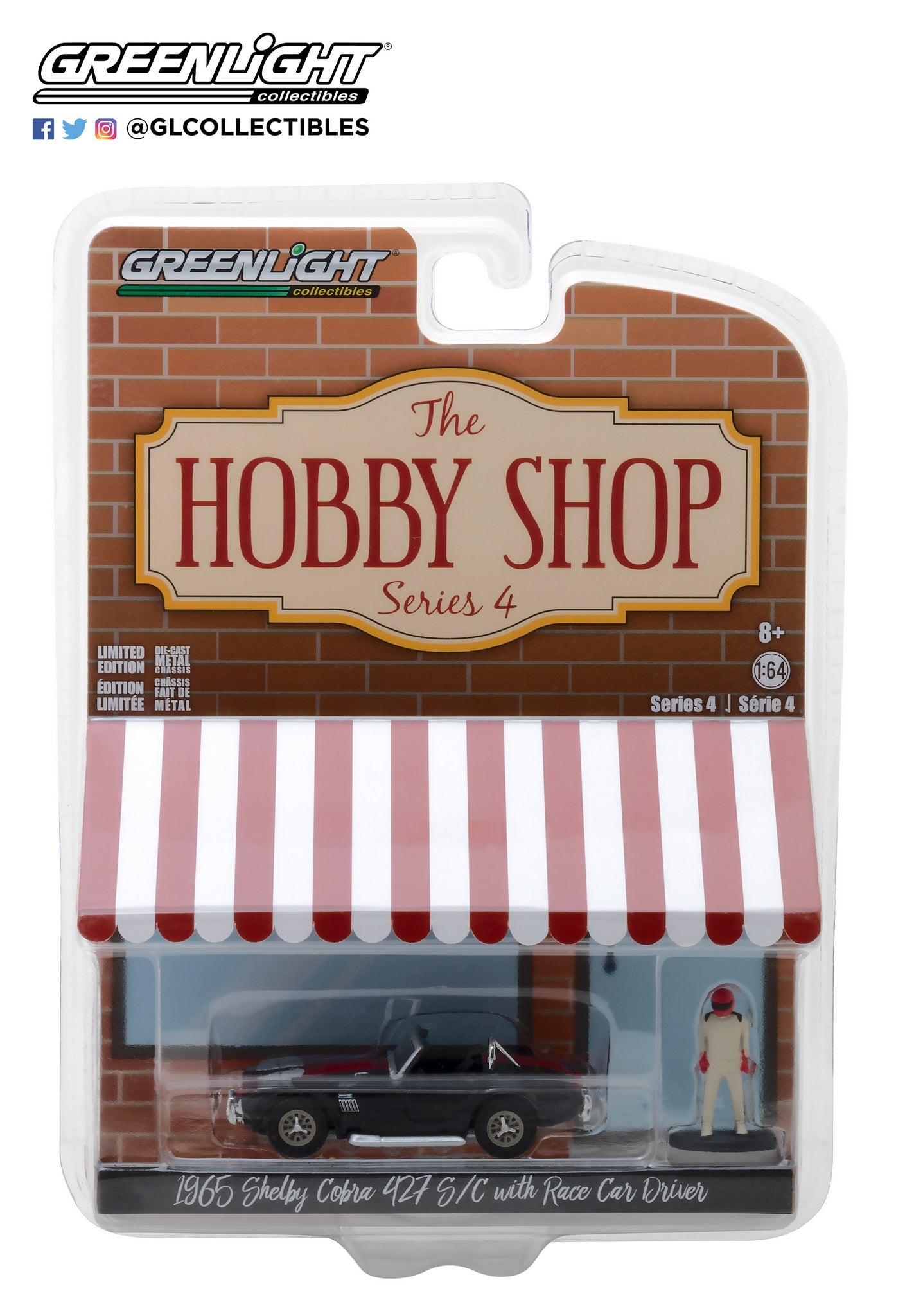 GreenLight 1:64 The Hobby Shop Series 4 - 1965 Shelby Cobra with Race Car Driver 97040-A