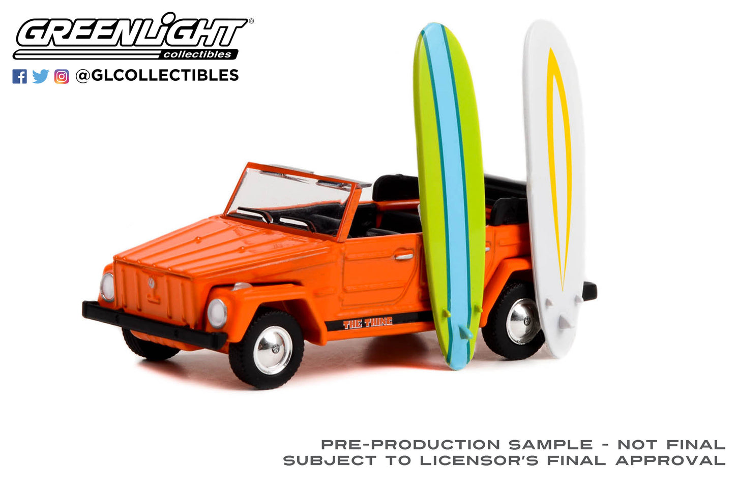 GreenLight 1:64 The Hobby Shop Series 14 - 1971 Volkswagen Thing (Type 181) The Thing with Surfboards 97140-C