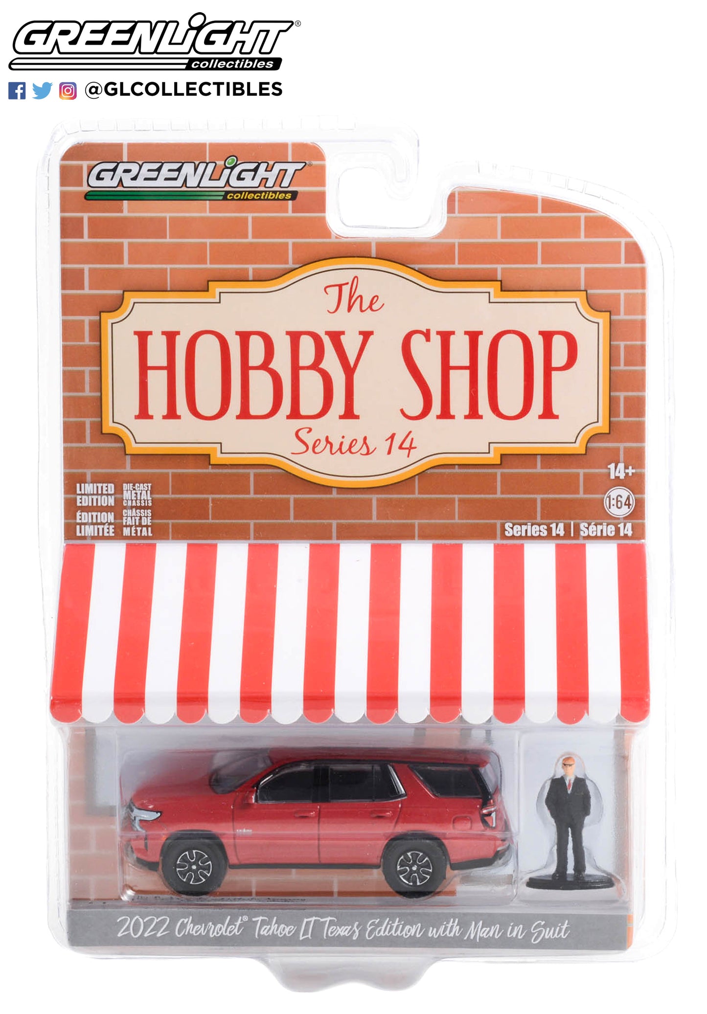GreenLight 1:64 The Hobby Shop Series 14 - 2022 Chevrolet Tahoe LT Texas Edition with Man in Suit 97140-F