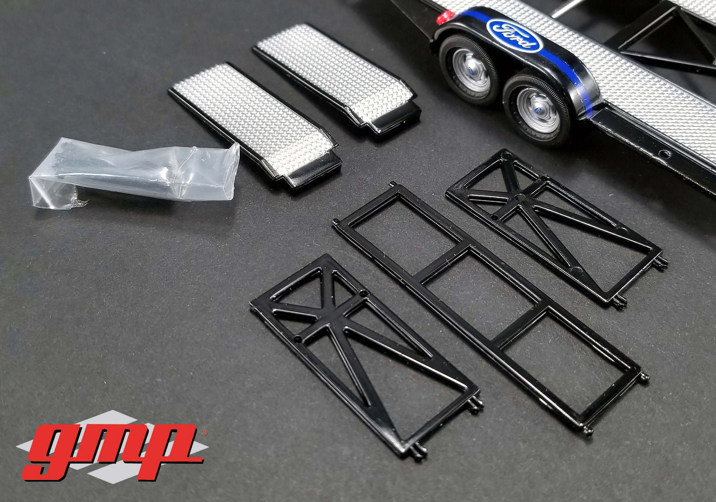 GMP 1:43 GMP Tandem Car Trailer with Tire Rack - Ford GMP-14305
