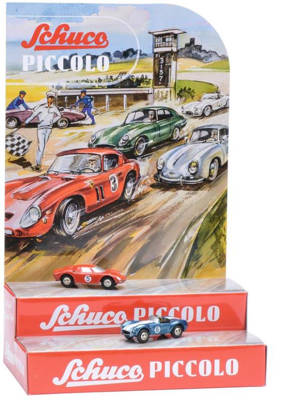 Schuco 1:90 Piccolo Mini Display II Set Ferrari 250 Le Mans #5 + AC Cobra #6 450955200